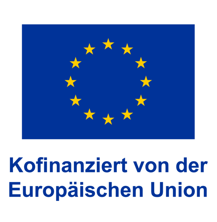 12 gelbe Sterne auf blauem Hintergrund, Schriftsatz unter dem Bild: Kofinanziert durch die Europäische Union