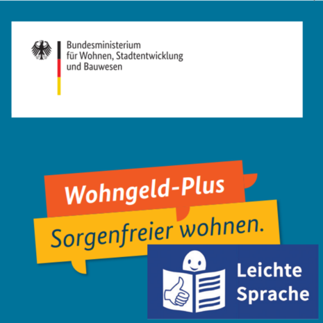 Bild zeigt das Cover des Wohngeld Flyers mit dem Hinweis: Leichte Sprache