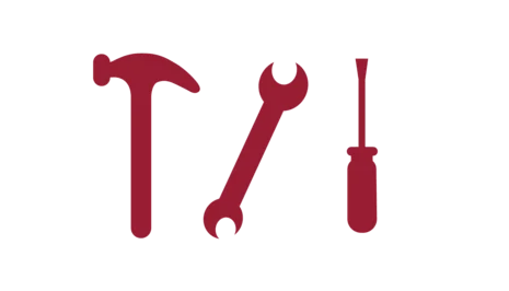 Pictogramm von Werkzeugen, Hammer, Schraubenschlüssel und Schraubenzieher